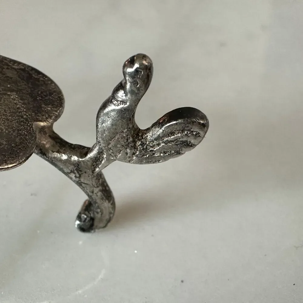 1874 Dutch Silver Mini Ladle Monkey Spoon Rooster Finial Heart .833 Silver 24g